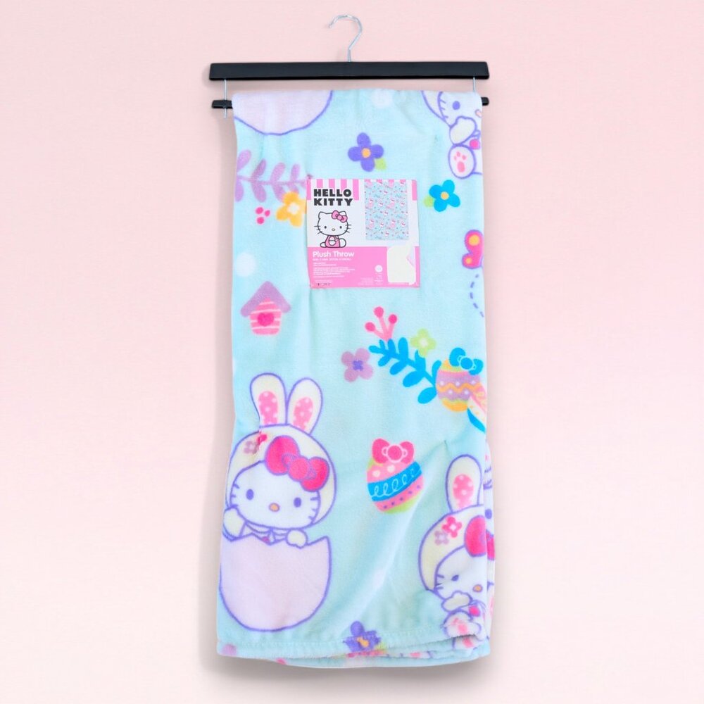 Hello Kitty Easter Egg Blanket Velvet Plush Throw Easter Bunny Cosplay NWT